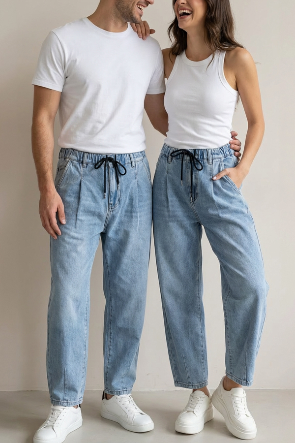 Unisex Barrel fit Jeans Light washed