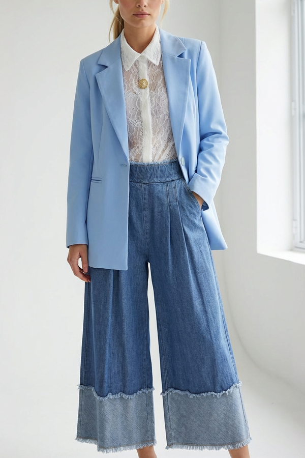 Jeans Mega Wide leg Light wash με λεπτομέρειες ξέφτια