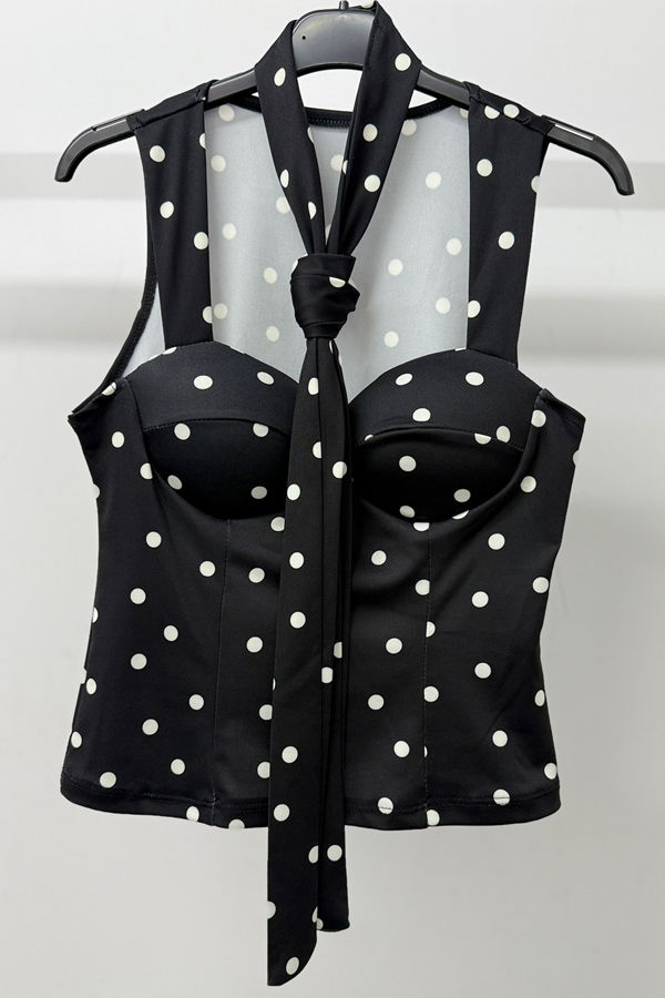 Μπλούζα bustier με φουλάρι - γραβάτα Polka dots