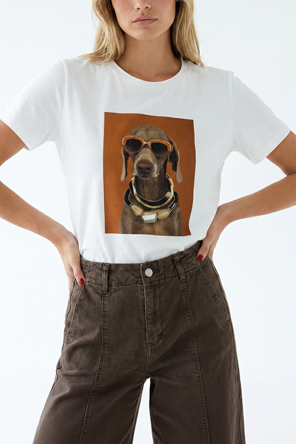Γυναικείο T-shirt με στάμπα σκυλάκι