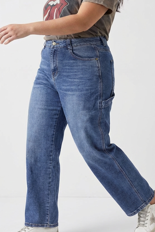 Γυναικείο Barrel Jeans Plus Size Άνετη Γραμμή Denim