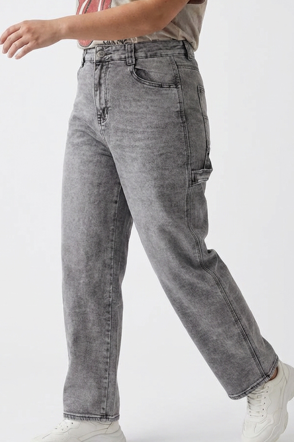 Γκρι Γυναικείο Barrel Jeans Plus Size Άνετη Γραμμή Denim