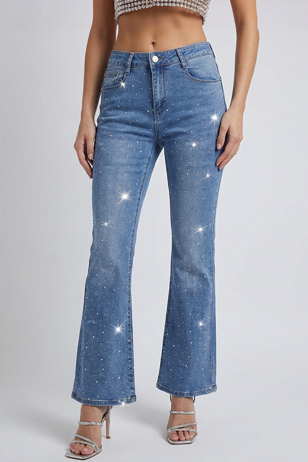 Jeans παντελόνι Καμπάνα Push-up με στρας