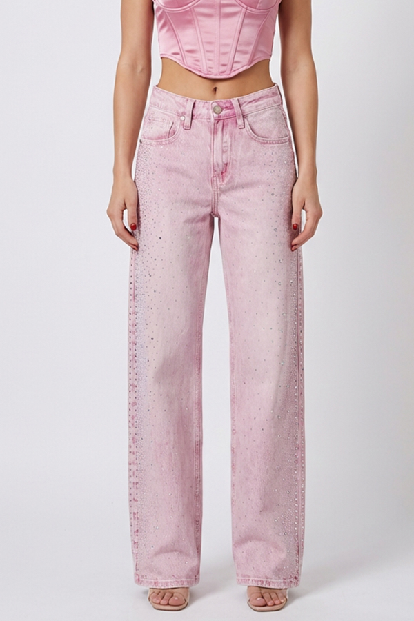 Jean παντελόνι Wide leg με στρας