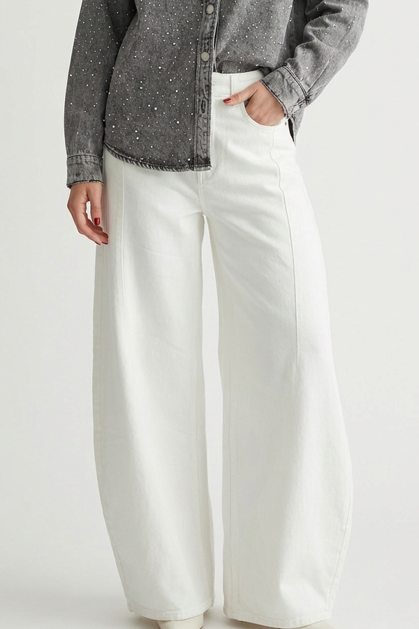 Λευκό Γυναικείο Barrel Jeans Ψηλόμεσο Wide leg Denim