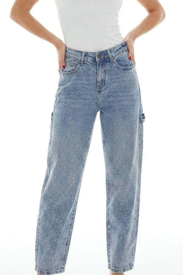 Γυναικείο Barrel fit Jean με Strass