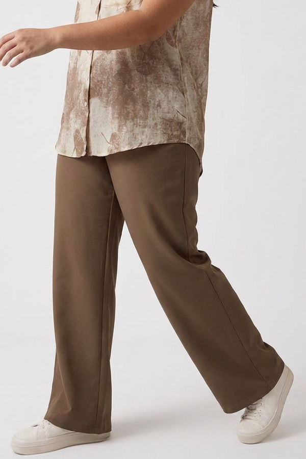 Μπεζ γυναικείο plus size chino παντελόνι ψηλόμεσο με ελαστικό ύφασμα