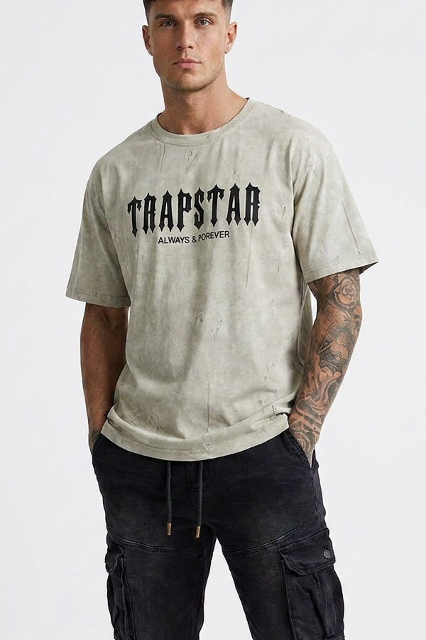 Ανδρικό Washed T-Shirt Streetwear με Ανάγλυφη Στάμπα