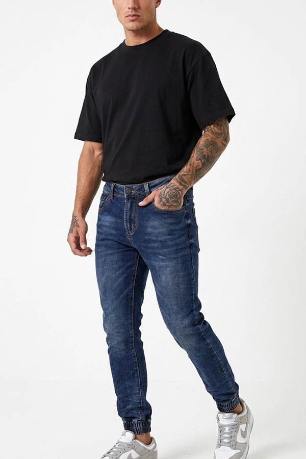 Ανδρικό μπλε jogger jean slim fit από ελαστικό denim