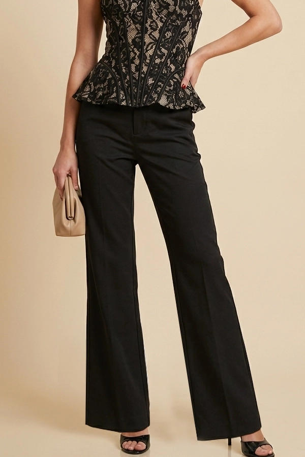 Plus size wide leg chino pants σε μαύρο με high waist εφαρμογή