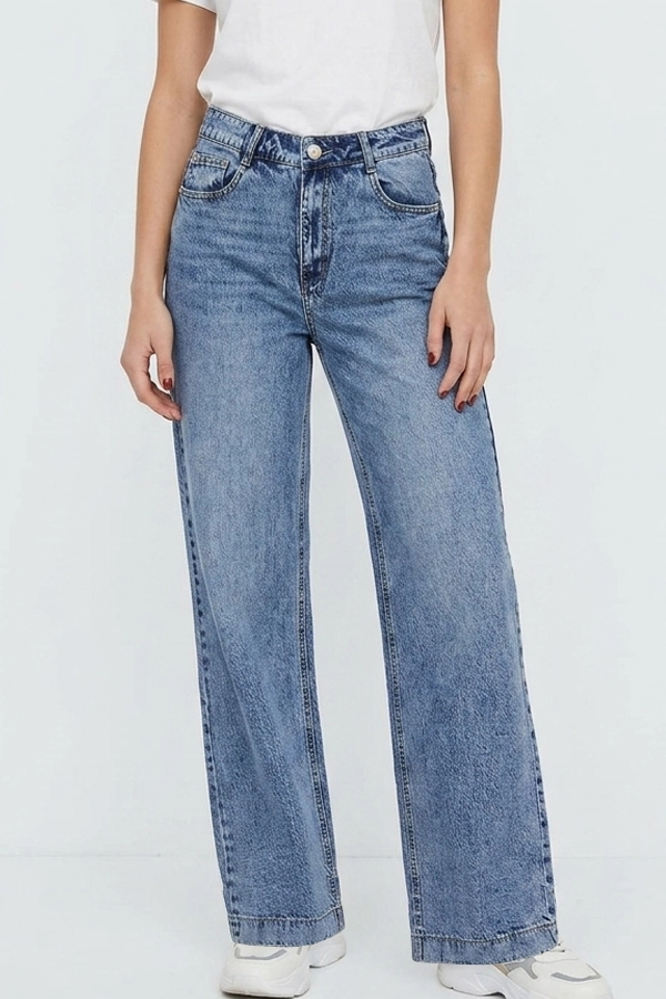 Γυναικείο ψηλόμεσο wide leg jean παντελόνι σε washed blue denim