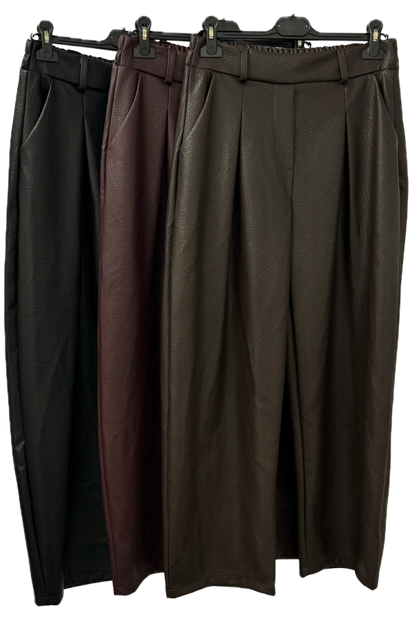 Croc effect eco leather barrel pants in black burgundy and brown