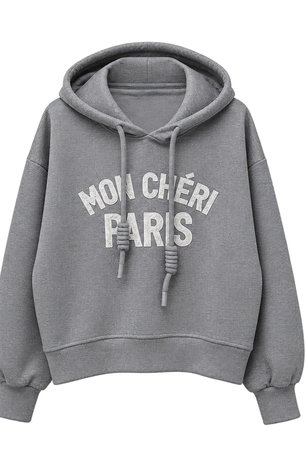 Oversized cotton hoodie with Mon Cheri Paris embroidery grey
