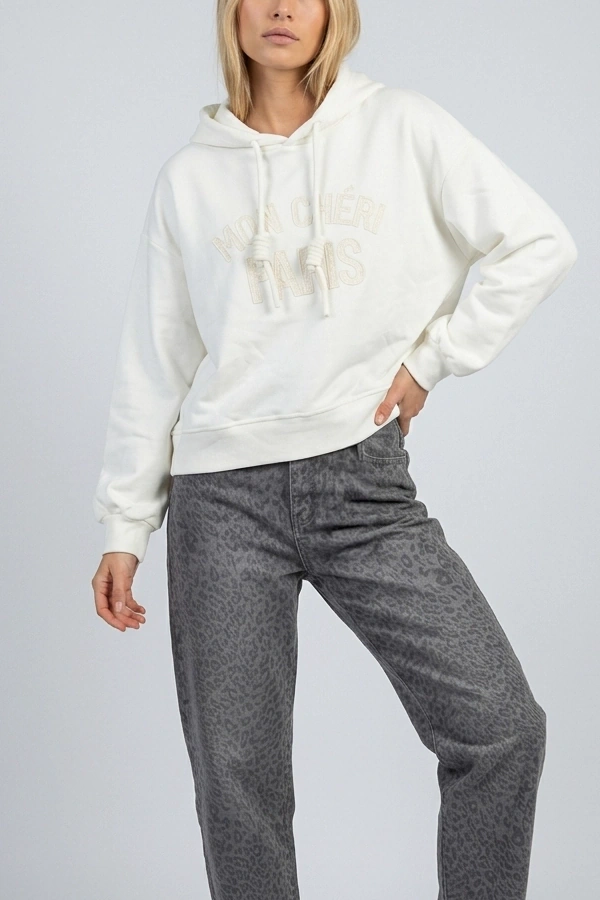 Oversized cotton hoodie with Mon Cheri Paris embroidery