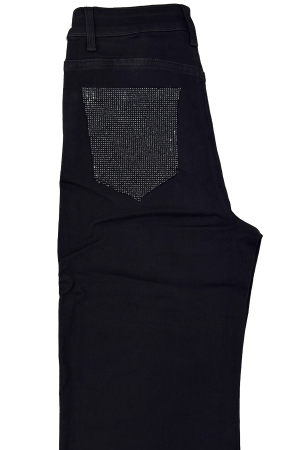 black Plus size jeans με rhinestone πίσω τσέπη