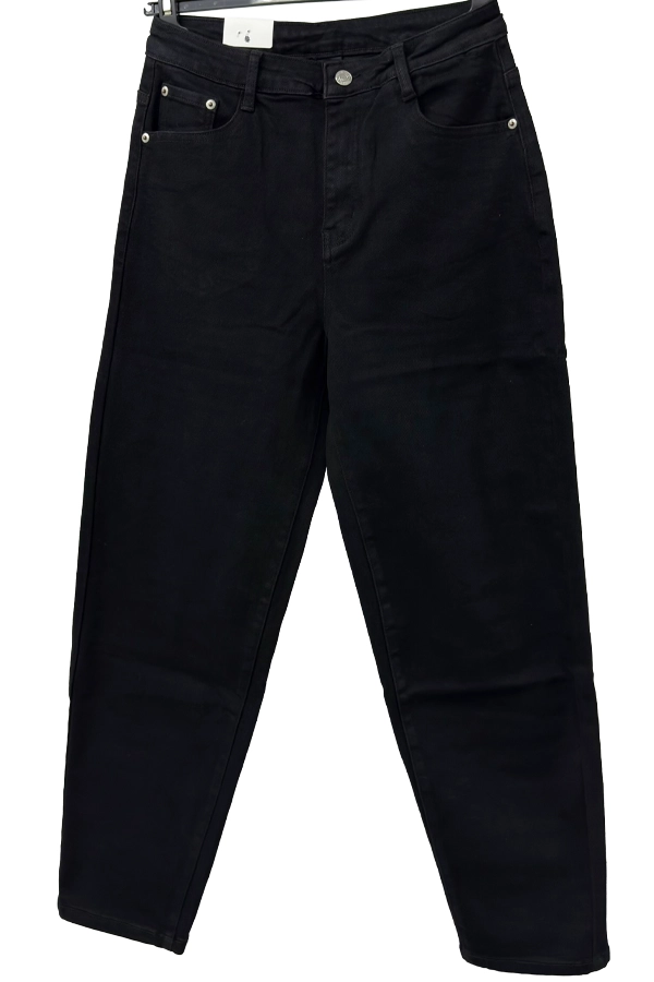 Black plus size mom fit jeans with a high waist and premium cotton stretch denim.