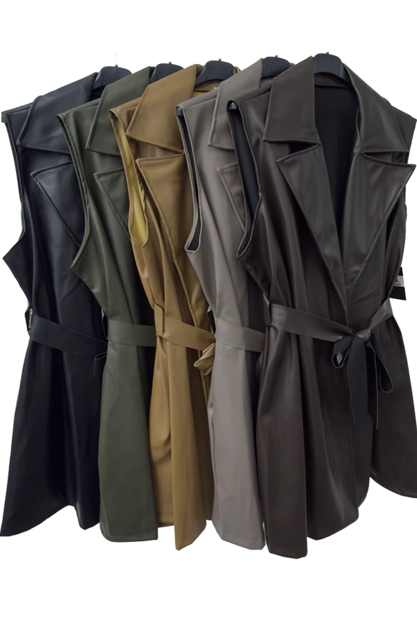 Plus size faux leather γιλέκο με ζώνη σε 5 χρώματα