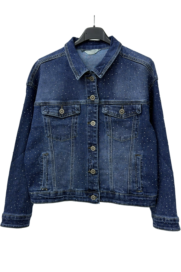 Plus size rhinestone denim jacket front view