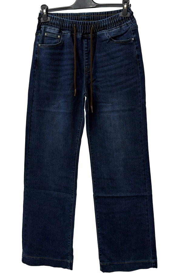 Plus size wide leg jeans με ψηλόμεση ελαστική μέση σε σκούρο denim