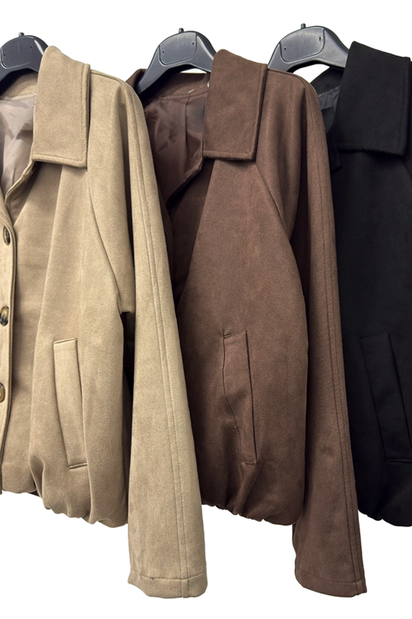 Suede bomber jacket women in beige brown and black details