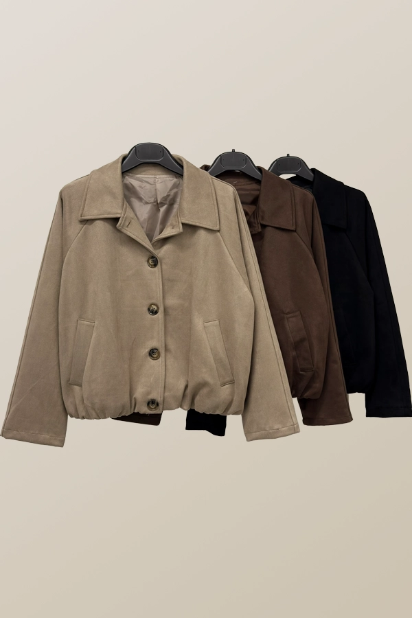 Suede bomber jacket women in brown beige and black